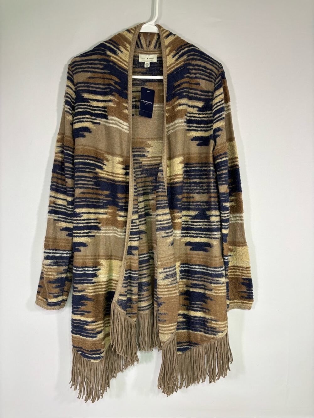 NWT Lucky Brand Southwestern Aztec Fringe Cardigan Sweater Western Small 1320